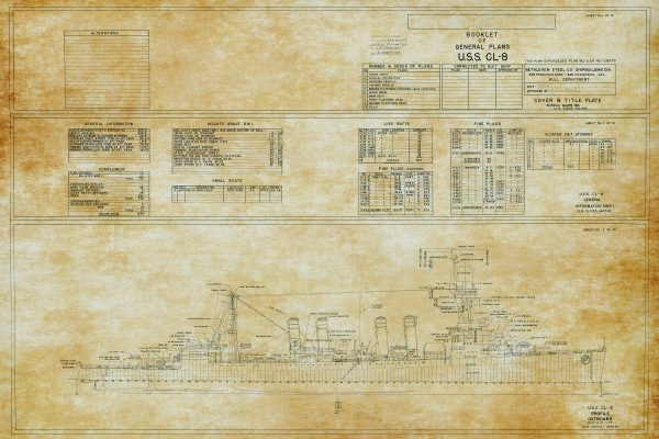 USS Detroit (CL-8) Blueprint Drawing - Navy Ship Blueprint, Battleship Blueprint, Old Ship Blueprint, Navy Ship Poster, Warship Blueprint