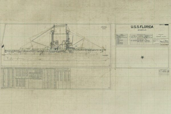 USS Florida (BB-30) Blueprint Drawing - Navy Ship Blueprint, Battleship Blueprint, Old Ship Blueprint, Navy Ship Poster, Warship Blueprint