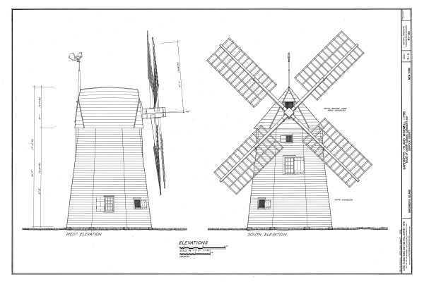 Gardiners Island Windmill Elevation Drawing - 1795 Windmill Poster, Windmill Blueprint, Cabin Decor, New York Windmill, Historic Building