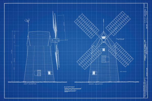 Gardiners Island Windmill Elevation Drawing - 1795 Windmill Poster, Windmill Blueprint, Cabin Decor, New York Windmill, Historic Building