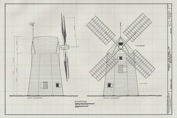 Gardiners Island Windmill Elevation Drawing - 1795 Windmill Poster, Windmill Blueprint, Cabin Decor, New York Windmill, Historic Building