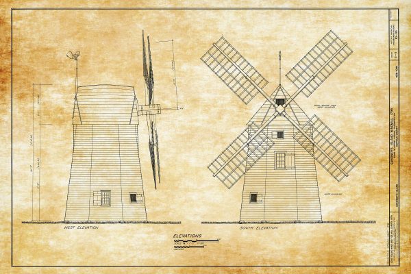 Gardiners Island Windmill Elevation Drawing - 1795 Windmill Poster, Windmill Blueprint, Cabin Decor, New York Windmill, Historic Building