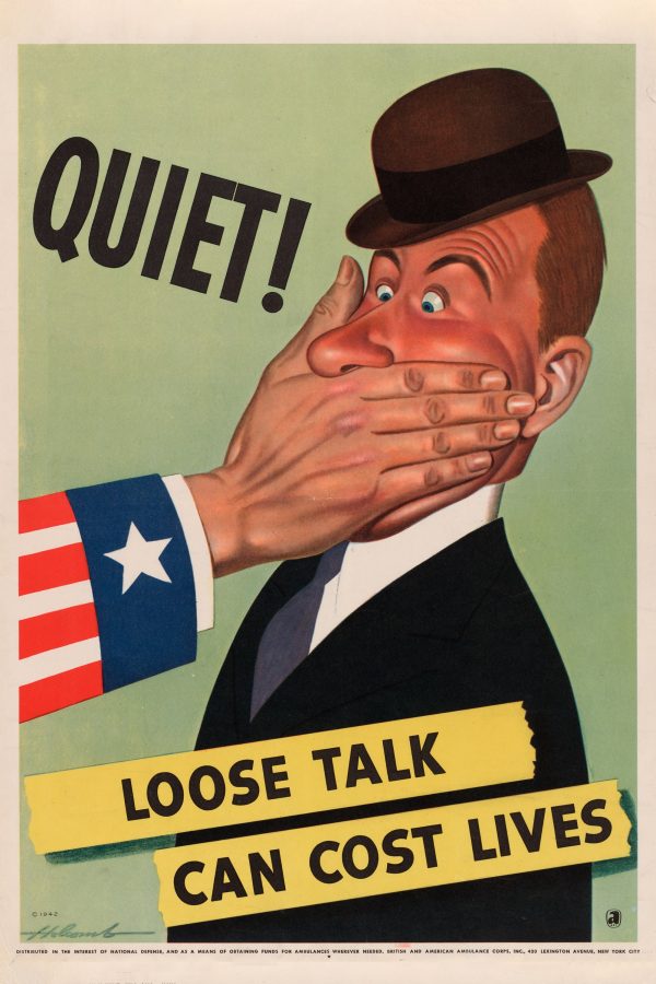 Quiet! Loose Talk Cost Lives World War II Poster - World War 2 Print, World War II Poster, War Poster, War Propaganda Poster