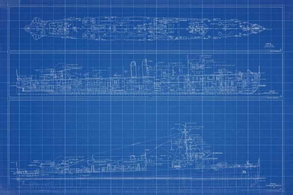 USS George E. Badger Blueprint Drawing - Navy Ship Blueprint, Battleship Blueprint, Old Ship Blueprint, Navy Ship Poster, Warship Blueprint