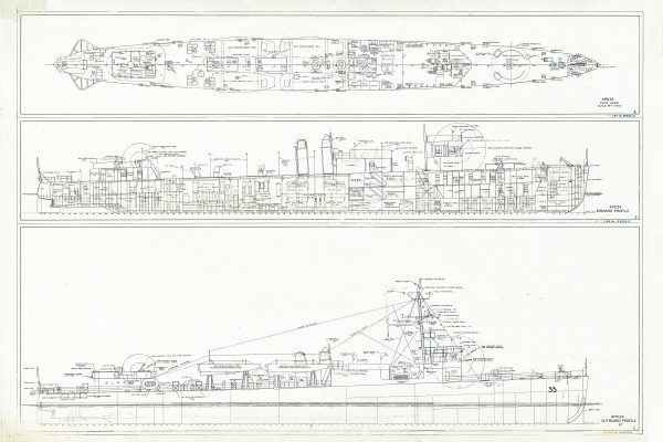 USS George E. Badger Blueprint Drawing - Navy Ship Blueprint, Battleship Blueprint, Old Ship Blueprint, Navy Ship Poster, Warship Blueprint