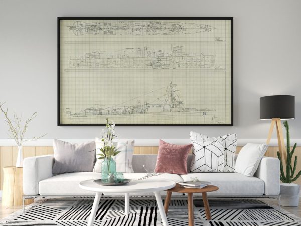 USS Greene Blueprint Drawing - Navy Ship Blueprint, Battleship Blueprint, Old Ship Blueprint, Navy Ship Poster, Warship Blueprint