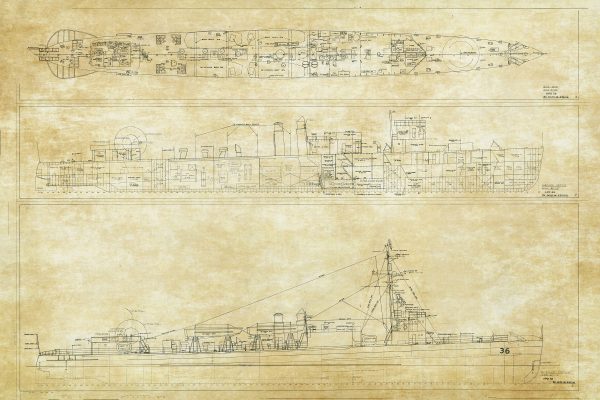 USS Greene Blueprint Drawing - Navy Ship Blueprint, Battleship Blueprint, Old Ship Blueprint, Navy Ship Poster, Warship Blueprint