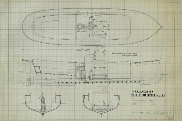 USS Lancaster Civil War Ship Blueprint - Navy Ship Blueprint, Battleship Blueprint, Civil War Steamer, Navy Ship Poster, Warship Blueprint