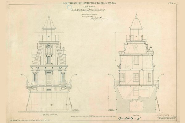 Southwest Ledge Lighthouse Blueprint - John Shoal Light, Connecticut Lighthouse, Lighthouse Print, Maritime Poster Décor, Lighthouse Poster