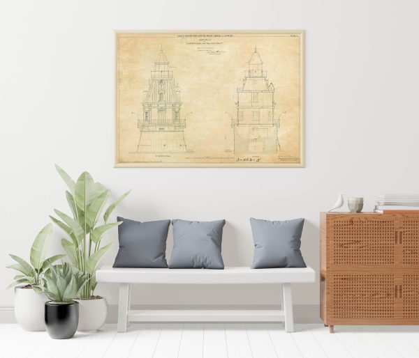 Southwest Ledge Lighthouse Blueprint - John Shoal Light, Connecticut Lighthouse, Lighthouse Print, Maritime Poster Décor, Lighthouse Poster