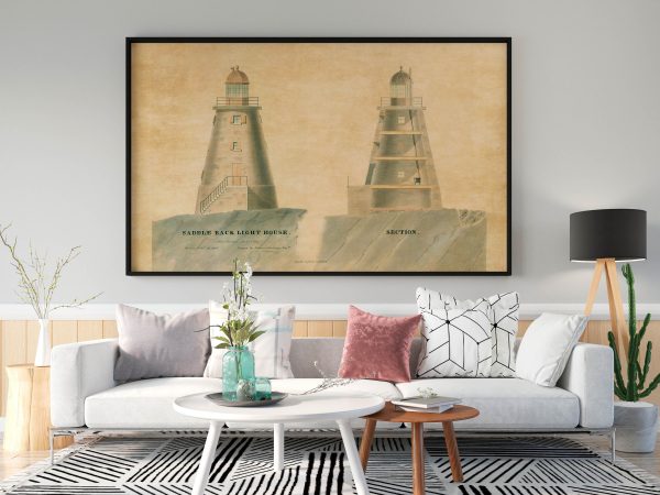 Saddle Back Lighthouse Drawing Blueprint - Maine Lighthouse, Lighthouse Print, Maritime Poster Décor, Lighthouse Poster, Saddleback Ledge