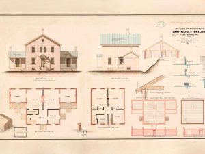 Cape Mendocino Lighthouse Keeper’s Dwelling Blueprint – California Lighthouse, Maritime Poster, Beach House Décor, Lighthouse Poster