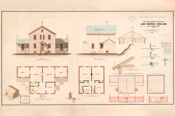 Cape Mendocino Lighthouse Keeper's Dwelling Blueprint - California Lighthouse, Maritime Poster, Beach House Décor, Lighthouse Poster