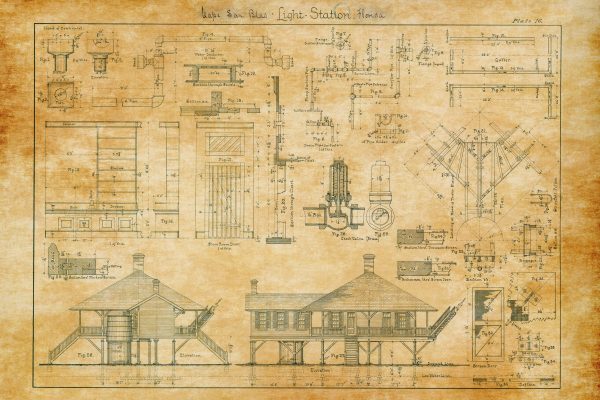 Cape San Blas Light Station Blueprint - Lighthouse Print, Maritime Poster, Beach House Décor, Lighthouse Poster, Florida Lighthouse