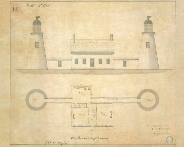 Chatham Lighthouse Elevation Drawing - Twin Lights Lighthouse, Lighthouse Print, Maritime Poster, Beach House Decor