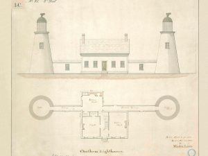 Chatham Lighthouse Elevation Drawing – Twin Lights Lighthouse, Lighthouse Print, Maritime Poster, Beach House Decor