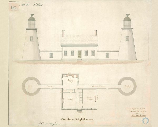 Chatham Lighthouse Elevation Drawing - Twin Lights Lighthouse, Lighthouse Print, Maritime Poster, Beach House Decor