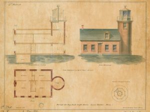 Egg Rock Light Lighthouse Elevation Drawing – Massachusetts Lighthouse, Lighthouse Print, Maritime Poster, Beach House Decor