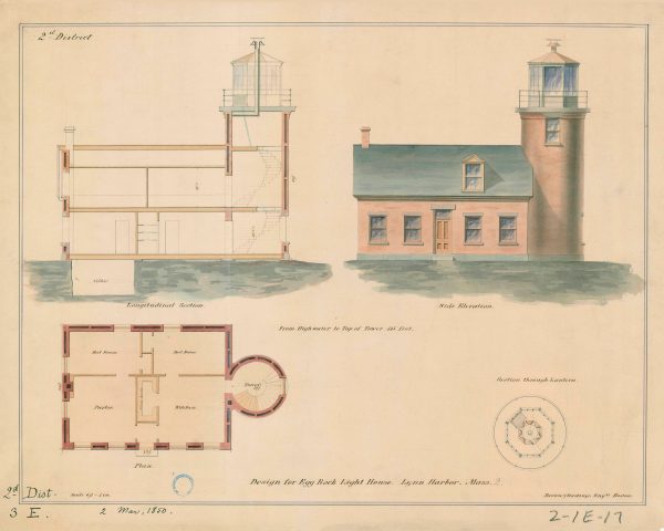 Egg Rock Light Lighthouse Elevation Drawing - Massachusetts Lighthouse, Lighthouse Print, Maritime Poster, Beach House Decor