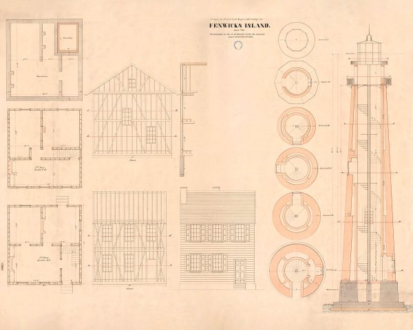 Fenwicks Island Lighthouse Elevation Drawing - Delaware Lighthouse, Lighthouse Print, Maritime Poster, Beach House Decor