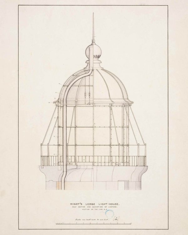 Minot's Ledge Lantern Section Blueprint - Massachusetts Lighthouse, Lighthouse Print, Maritime Poster, Beach House Decor, Lighthouse Poster