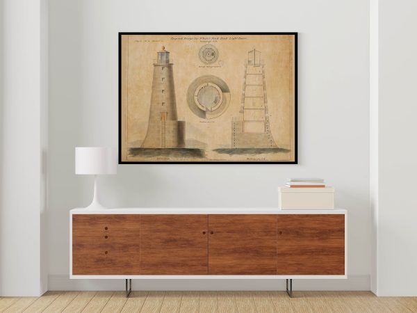 Whaleback Lighthouse Elevation Drawing Design - New Hampshire Lighthouse, Lighthouse Print, Maritime Poster, Beach House Decor, Portsmouth