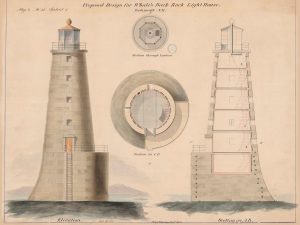 Whaleback Lighthouse Elevation Drawing Design – New Hampshire Lighthouse, Lighthouse Print, Maritime Poster, Beach House Decor, Portsmouth