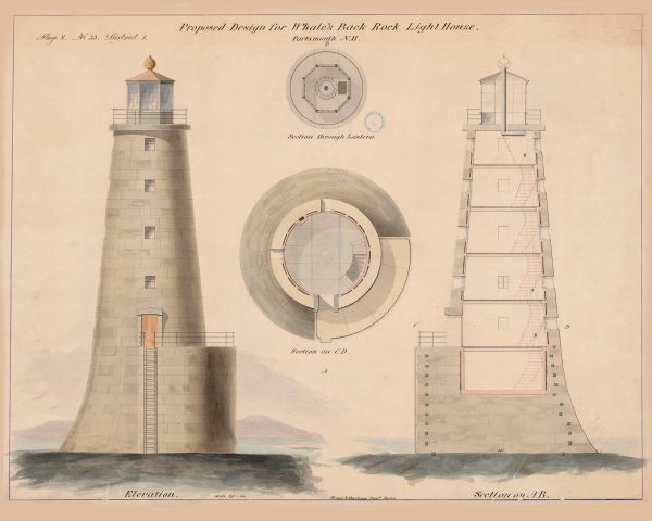 Whaleback Lighthouse Elevation Drawing Design - New Hampshire Lighthouse, Lighthouse Print, Maritime Poster, Beach House Decor, Portsmouth