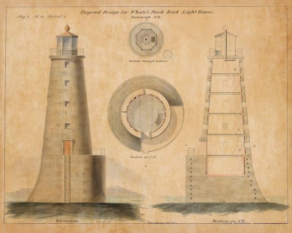 Whaleback Lighthouse Elevation Drawing Design - New Hampshire Lighthouse, Lighthouse Print, Maritime Poster, Beach House Decor, Portsmouth