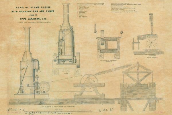 Cape Canaveral Steam Engine for Lighthouse Blueprint - Florida Lighthouse, Lighthouse Poster Print, Maritime Poster, Beach House Decor