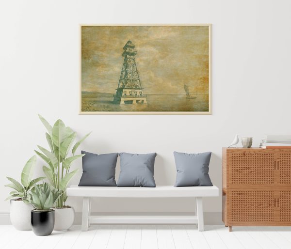 Craighill Channel Rear Lighthouse Drawing Blueprint - Maryland Lighthouse, Lighthouse Print, Maritime Poster Décor, Lighthouse Poster