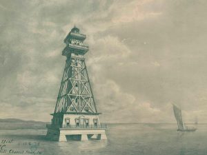 Craighill Channel Rear Lighthouse Drawing Blueprint – Maryland Lighthouse, Lighthouse Print, Maritime Poster Décor, Lighthouse Poster