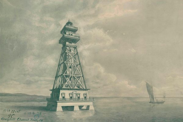 Craighill Channel Rear Lighthouse Drawing Blueprint - Maryland Lighthouse, Lighthouse Print, Maritime Poster Décor, Lighthouse Poster