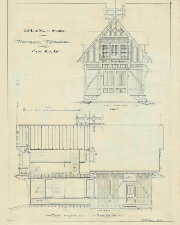 U.S. Life Saving Station No. 35 Drawing - Cape May, New Jersey, Lifeguard Station Print Poster, Maritime Poster, Lifeguard Gift,