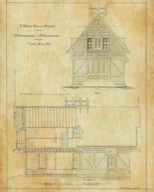 U.S. Life Saving Station No. 35 Drawing - Cape May, New Jersey, Lifeguard Station Print Poster, Maritime Poster, Lifeguard Gift,