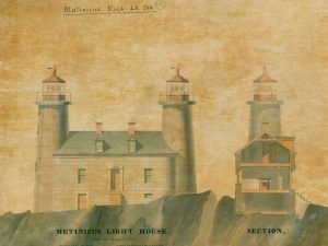 Matinicus Rock Lighthouse Elevation and Section Drawing – Maine Lighthouse, Lighthouse Poster Print, Maritime Poster, Beach House Decor