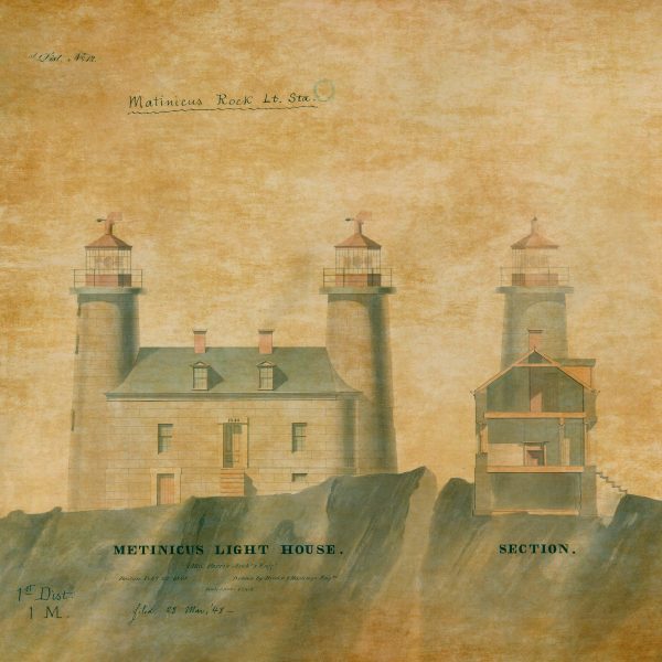 Matinicus Rock Lighthouse Elevation and Section Drawing - Maine Lighthouse, Lighthouse Poster Print, Maritime Poster, Beach House Decor