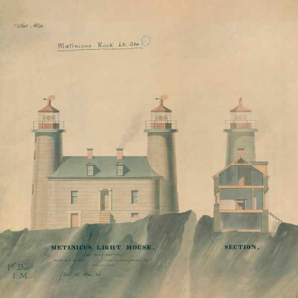 Matinicus Rock Lighthouse Elevation and Section Drawing - Maine Lighthouse, Lighthouse Poster Print, Maritime Poster, Beach House Decor