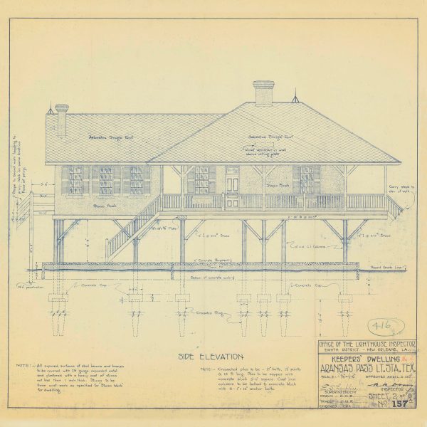 Aransas Pass Light Station Drawing Blueprint - Texas Lighthouse, Lydia Ann Lighthouse Poster Print, Maritime Poster, Beach House Decor