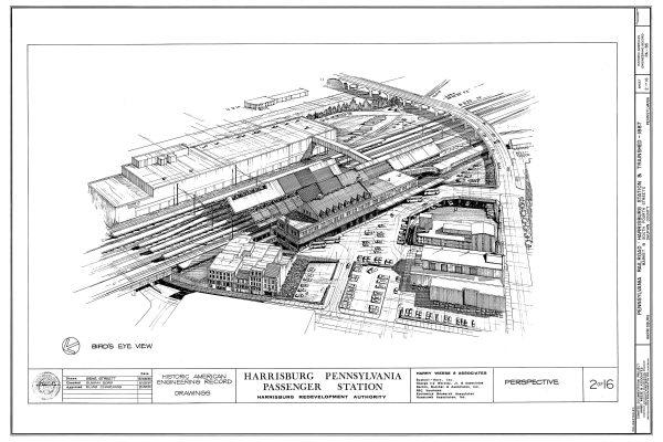 Harrisburg Pennsylvania Railroad Station Drawing - Railroad Poster, Railroad Station Blueprint, Harrisburg Station, Historic Building