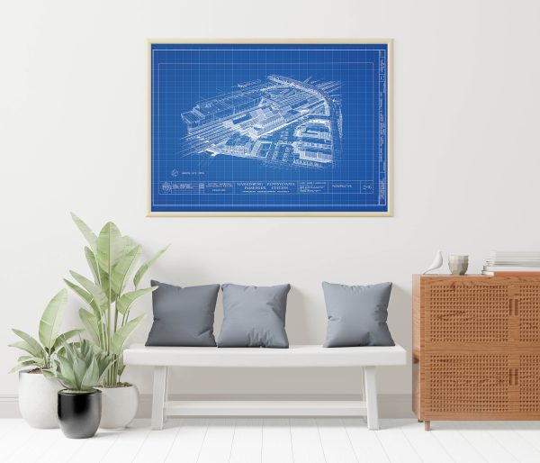 Harrisburg Pennsylvania Railroad Station Drawing - Railroad Poster, Railroad Station Blueprint, Harrisburg Station, Historic Building