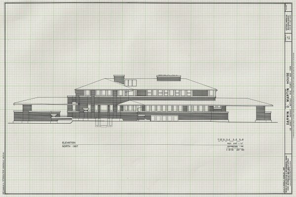 Darwin D. Martin House Elevation Drawing - Frank Lloyd Wright House Design Poster, House Blueprint, Home Décor, Buffalo Historic Building