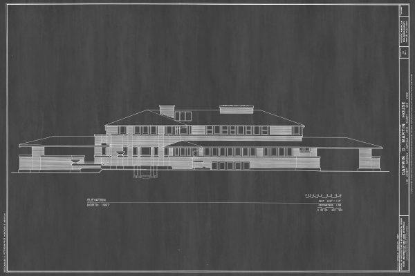 Darwin D. Martin House Elevation Drawing - Frank Lloyd Wright House Design Poster, House Blueprint, Home Décor, Buffalo Historic Building