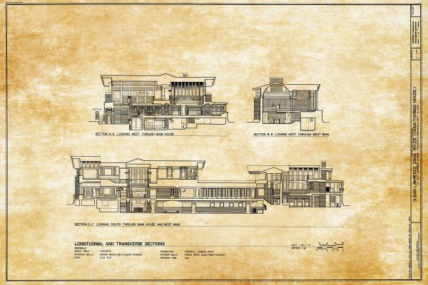 Dana–Thomas House Elevation Drawing - Frank Lloyd Wright House Design Poster, House Blueprint, Home Décor, Illinois Historic Building