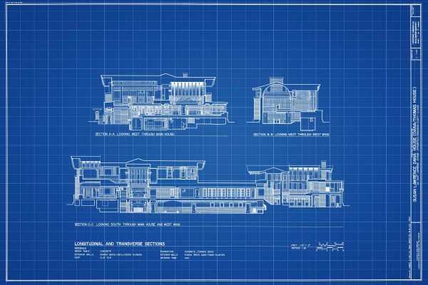 Dana–Thomas House Elevation Drawing - Frank Lloyd Wright House Design Poster, House Blueprint, Home Décor, Illinois Historic Building