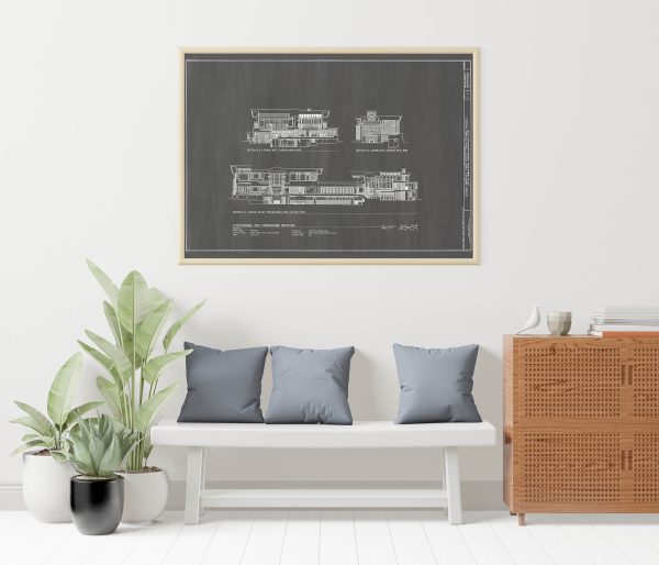 Dana–Thomas House Elevation Drawing - Frank Lloyd Wright House Design Poster, House Blueprint, Home Décor, Illinois Historic Building