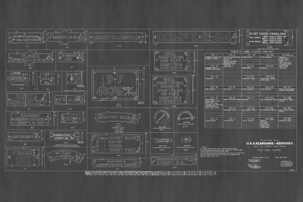 USS Kearsarge & Kentucky Signage Blueprint - Navy Ship Blueprint, Old Battleship Blueprint, Navy Ship Poster Blueprint, Warship Blueprint