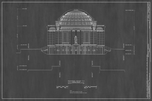 Jefferson Memorial Blueprint Drawing - West Potomac Park Blueprint, Jefferson Memorial Drawing, Home Décor, Wall Décor, Blueprint Decor