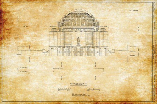 Jefferson Memorial Blueprint Drawing - West Potomac Park Blueprint, Jefferson Memorial Drawing, Home Décor, Wall Décor, Blueprint Decor