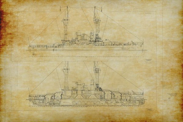 USS Michigan Blueprint - Ship Drawing, Navy Ship Blueprint, Battleship Blueprint, Old Ship Blueprint, Navy Ship Poster, Warship Blueprint